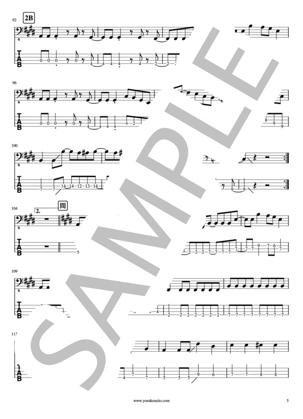 【Bass & TAB譜】桜のあと  /  UNISON SQUARE GARDEN / エレキベース 初〜中級 - サンプル譜面 5/5