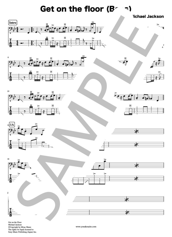 【Bass & TAB譜】Get on the Floor  /  Michael Jackson (マイケル・ジャクソン) / エレキベース 中〜上級 - サンプル譜面 1/3