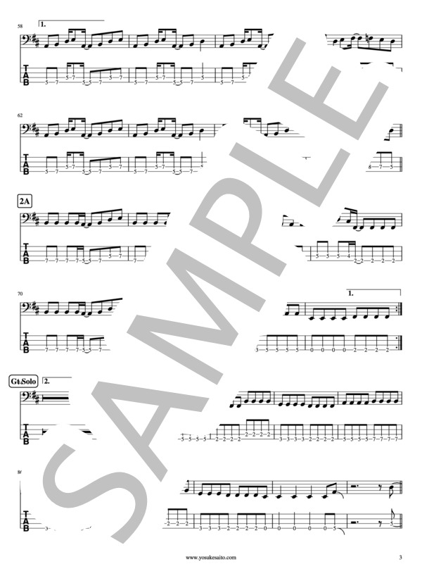 【Bass & TAB譜】Still Alive(4弦アレンジ)  /  B'z (B’z) / エレキベース 初〜中級 - サンプル譜面 3/5