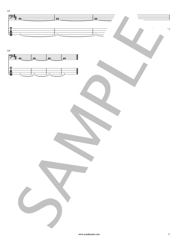 【Bass & TAB譜】Still Alive(4弦アレンジ)  /  B'z (B’z) / エレキベース 初〜中級 - サンプル譜面 5/5