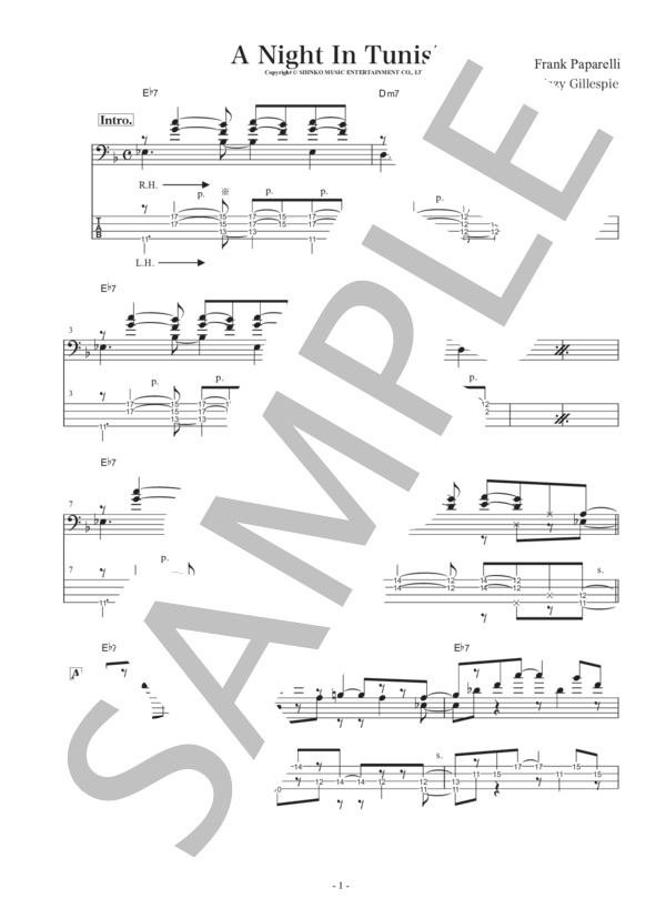 ヴィクターウッテン チュニジアの夜 ソロベース (Victor・Wooten) / エレキベース 中〜上級 - サンプル譜面 1/4