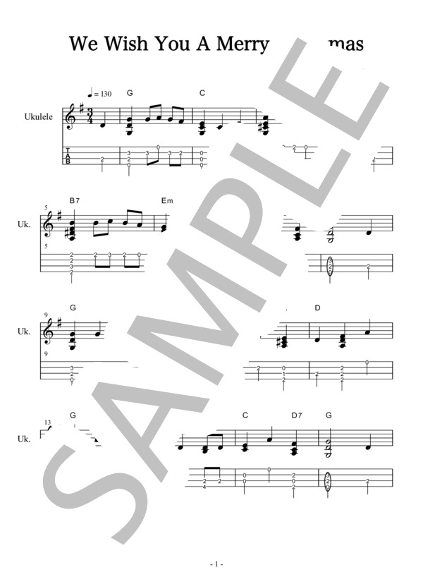 ソロウクレレ We Wish A Marry Christmas / ウクレレソロ その他 - サンプル譜面 1/2