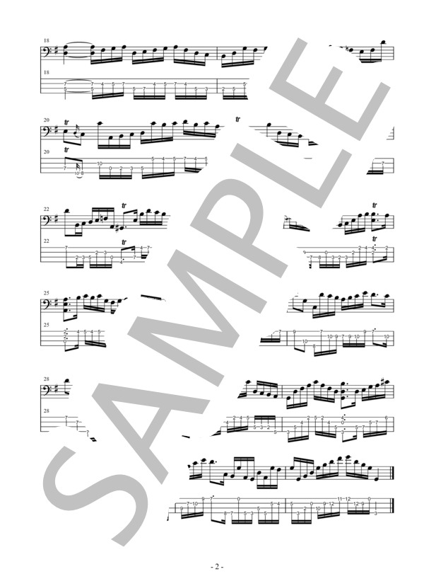 バッハ 無伴奏チェロ組曲 第1番 アルマンド エレクトリックベース版 / メロディ その他 - サンプル譜面 2/2