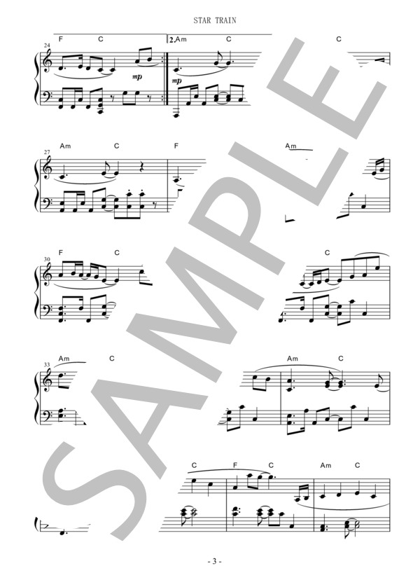STAR TRAIN / Perfume ピアノソロ用 short ver. 中級 / 中級 - サンプル譜面 3/5