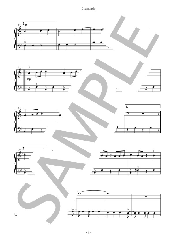 Diamonds / プリンセス プリンセス ピアノソロ用 ハ長調 初級 / 初級 - サンプル譜面 2/3