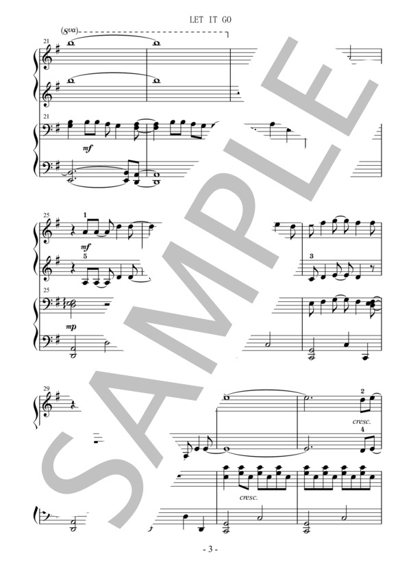 Let it go(映画「アナと雪の女王」劇中歌「ありのままで」) ピアノ連弾 初～中級 (イディナ・メンゼル) / ピアノソロ その他 - サンプル譜面 3/5
