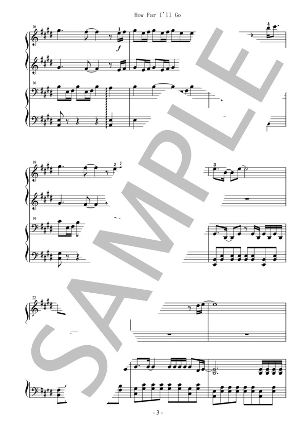 How Far I'll Go(映画「モアナと伝説の海」より) ピアノ連弾 初～中級 REPRISE (アウリイ・クラヴァーリョ) / その他 - サンプル譜面 3/5