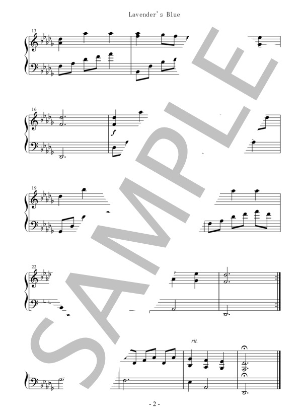 Lavender's Blue(映画「シンデレラ」より) ピアノ（ソロ）用 オリジナルキー 中～上級 (東京佼成ウインド・オーケストラ) / ピアノソロ その他 - サンプル譜面 2/2