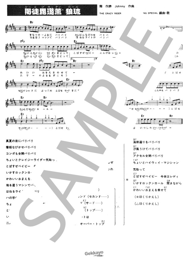 【横浜銀蝿】かっとびロックンロール【メロディ譜】 / その他 - サンプル譜面 1/1