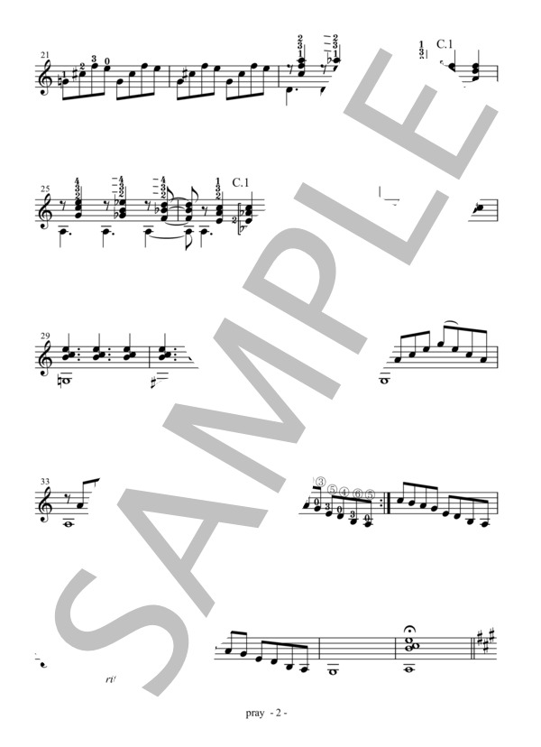 pray(瀬戸輝一) ギターソロ楽譜 / 中〜上級 - サンプル譜面 2/4