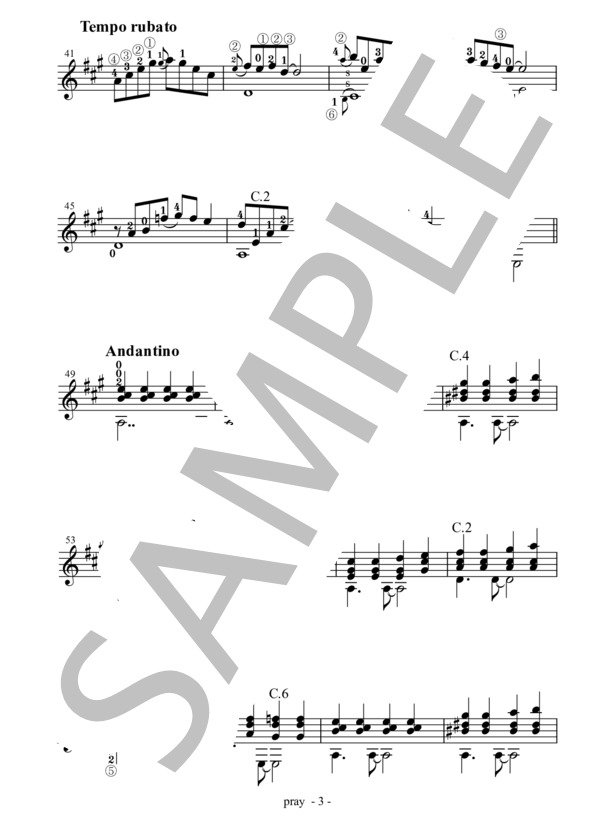 pray(瀬戸輝一) ギターソロ楽譜 / 中〜上級 - サンプル譜面 3/4