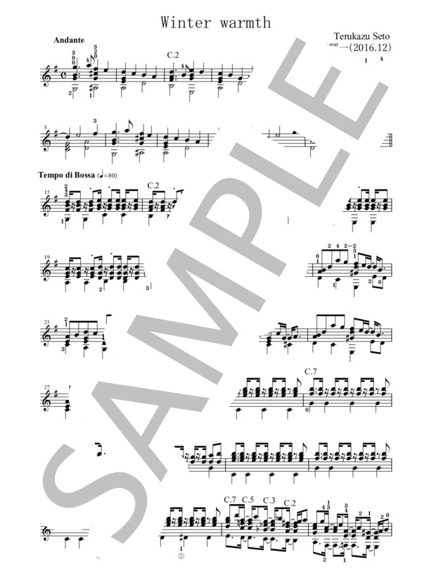 Winter warmth(瀬戸輝一) ギターソロ楽譜 / 中〜上級 - サンプル譜面 1/2