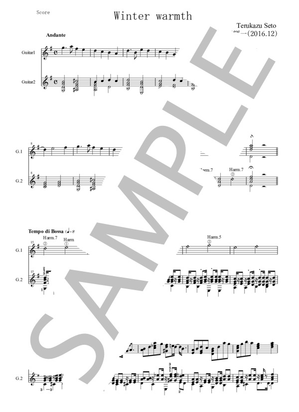 Winter warmth(瀬戸輝一) ギターデュオ楽譜 / ギター重奏 その他 - サンプル譜面 1/5