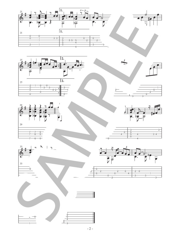 「ソラメンテ・ウナ・ベス SOLAMENTE UNA VEZ」（ボレロ）ソロギター譜（タブ譜付き） (PLACIDO DOMINGO & PALOMA SAN B) / ギターソロ 初〜中級 - サンプル譜面 2/2