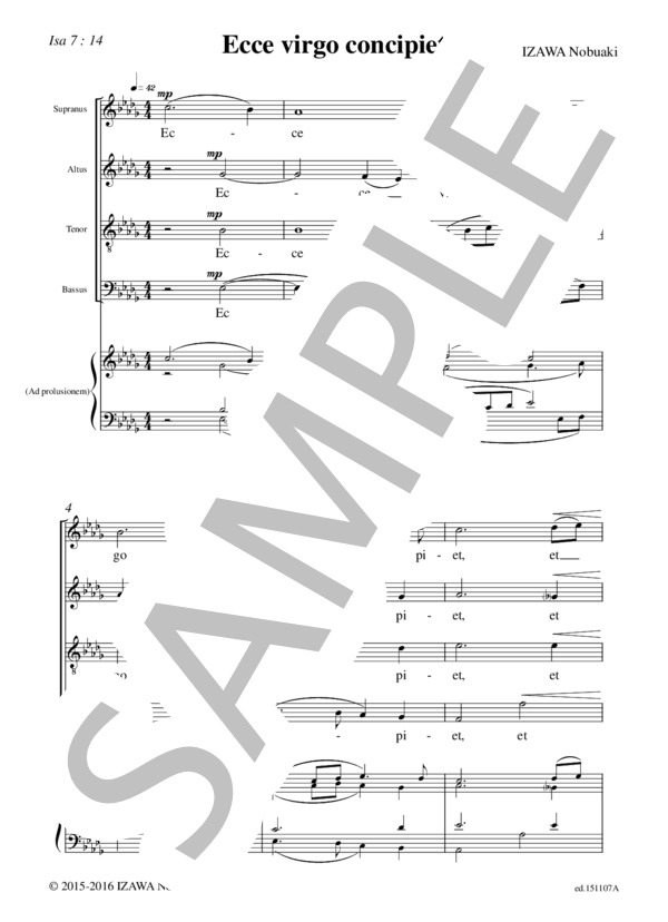 Ecce virgo concipiet(混声四部合唱＋練習用鍵盤譜） / アカペラ 初〜中級 - サンプル譜面 1/4