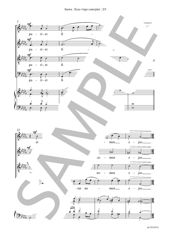 Ecce virgo concipiet(混声四部合唱＋練習用鍵盤譜） / アカペラ 初〜中級 - サンプル譜面 2/4
