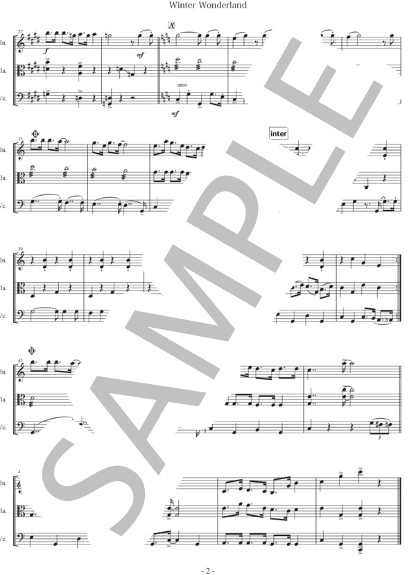 Xmas『 ウィンターワンダーランド』弦楽3重奏 [vn / va / vc] トリオ パート譜面付き / アンサンブル弦楽 中級 - サンプル譜面 2/5