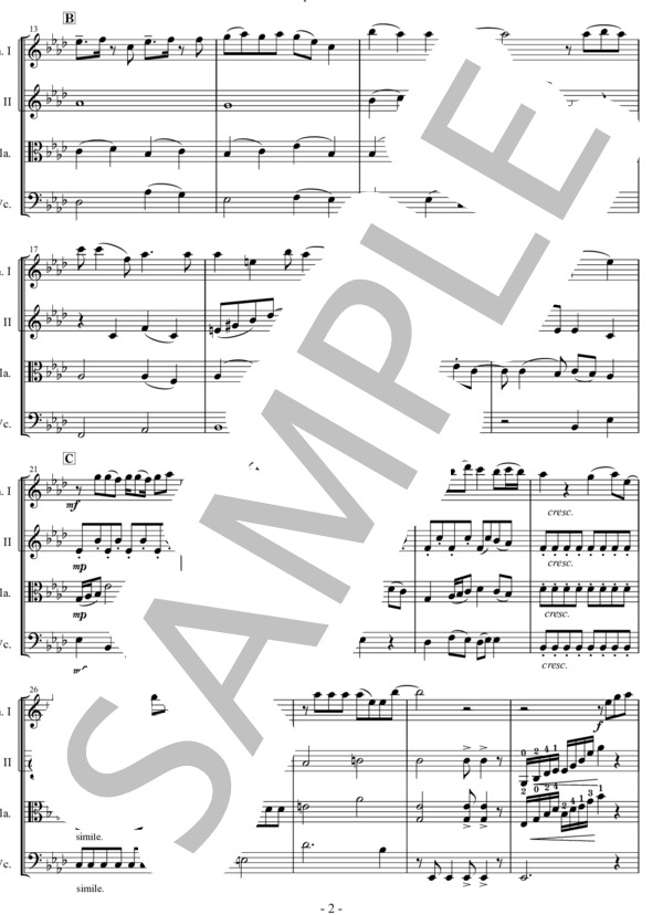 【SAO】映画版『 UbiquitousdB 』"ソードアートオンライン 劇場版"より 弦楽四重奏  [2vn / va / vc]  カルテット パート譜面付き (やしきん) / 上級 - サンプル譜面 2/5