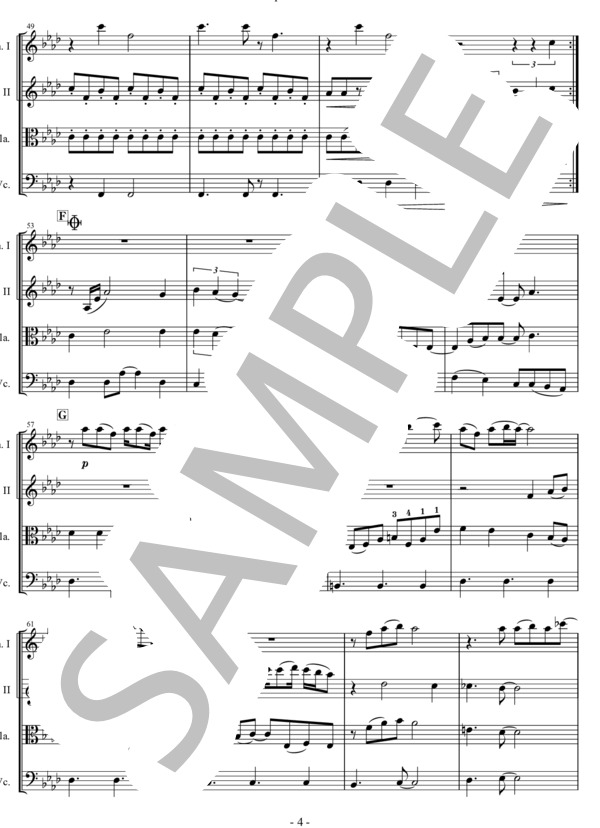 【SAO】映画版『 UbiquitousdB 』"ソードアートオンライン 劇場版"より 弦楽四重奏  [2vn / va / vc]  カルテット パート譜面付き (やしきん) / 上級 - サンプル譜面 4/5