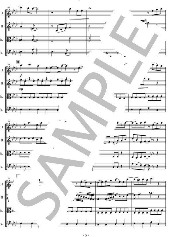 【SAO】映画版『 UbiquitousdB 』"ソードアートオンライン 劇場版"より 弦楽四重奏  [2vn / va / vc]  カルテット パート譜面付き (やしきん) / 上級 - サンプル譜面 5/5