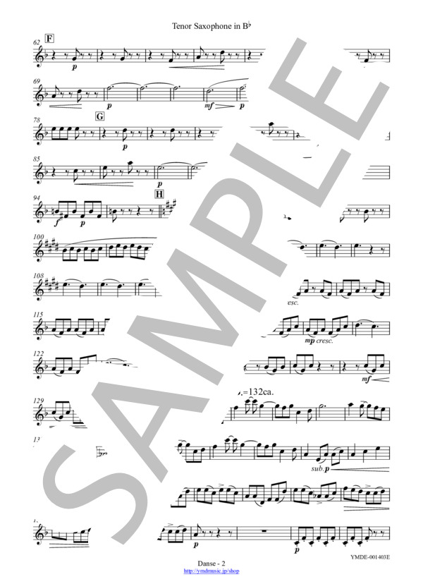 ダンス[サクソフォーン4重奏](Tenor Saxophone) (クロード・アシル・ドビュッシー) / アンサンブル木管 中〜上級 - サンプル譜面 4/5