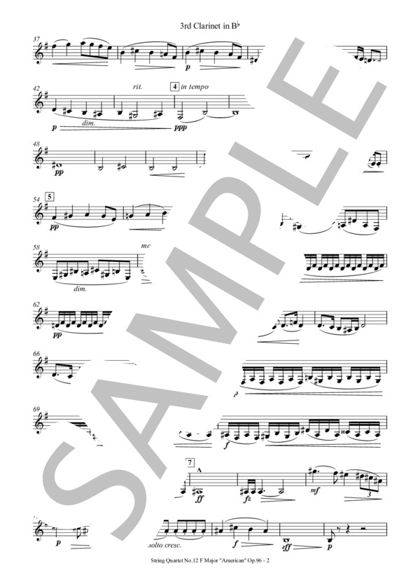 弦楽四重奏曲第12番『アメリカ』[クラリネット4重奏版](3rd Clarinet) (アントニン・ドヴォルザーク) / アンサンブル木管 中〜上級 - サンプル譜面 4/5