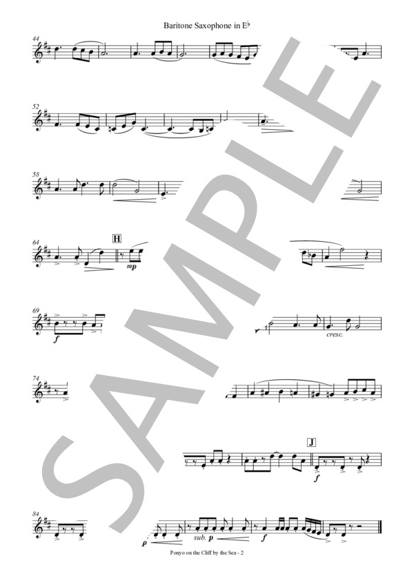 崖の上のポニョ[サクソフォーン4重奏](Baritone Saxophone) (久石 譲) / アンサンブルパート 初〜中級 - サンプル譜面 4/5
