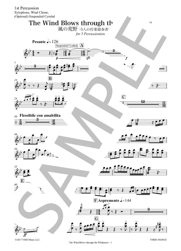 風の荒野 -5人の打楽器奏者のために[打楽器5重奏](Percussion 1) (竹藤 敏) / アンサンブル打楽器 中〜上級 - サンプル譜面 3/5