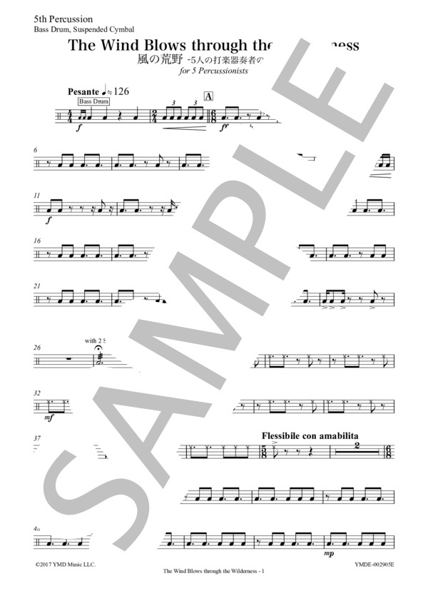 風の荒野 -5人の打楽器奏者のために[打楽器5重奏](Percussion 5) (竹藤 敏) / アンサンブル打楽器 中〜上級 - サンプル譜面 3/5