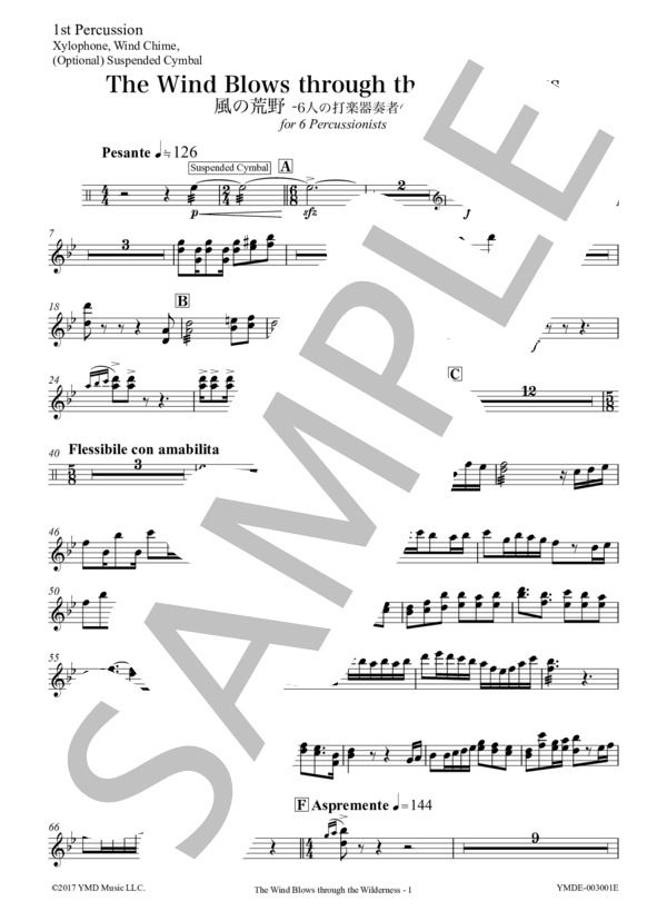 風の荒野 -6人の打楽器奏者のために[打楽器6重奏](Percussion 1) (竹藤 敏) / アンサンブルパート 中〜上級 - サンプル譜面 3/5