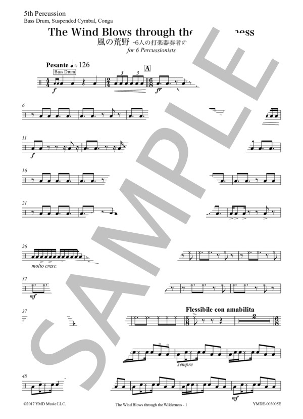 風の荒野 -6人の打楽器奏者のために[打楽器6重奏](Percussion 5) (竹藤 敏) / アンサンブルパート 中〜上級 - サンプル譜面 3/5