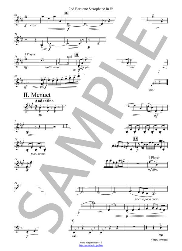 ベルガマスク組曲[サクソフォーン12重奏](2nd Baritone Saxophone) (クロード・アシル・ドビュッシー) / アンサンブル木管 中〜上級 - サンプル譜面 5/5