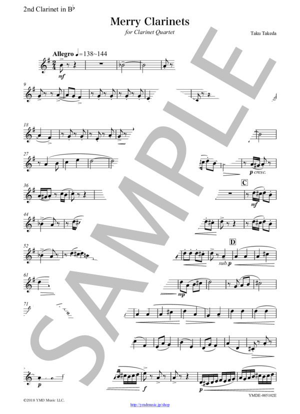 Merry Clarinets[クラリネット4重奏](2nd Clarinet) (武田 拓) / アンサンブル木管 中級 - サンプル譜面 3/5