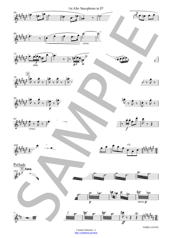 カルメン・セレクション[サクソフォーン8重奏](1st Alto Saxophone) (ジョルジュ・ビゼー) / アンサンブル木管 上級 - サンプル譜面 5/5