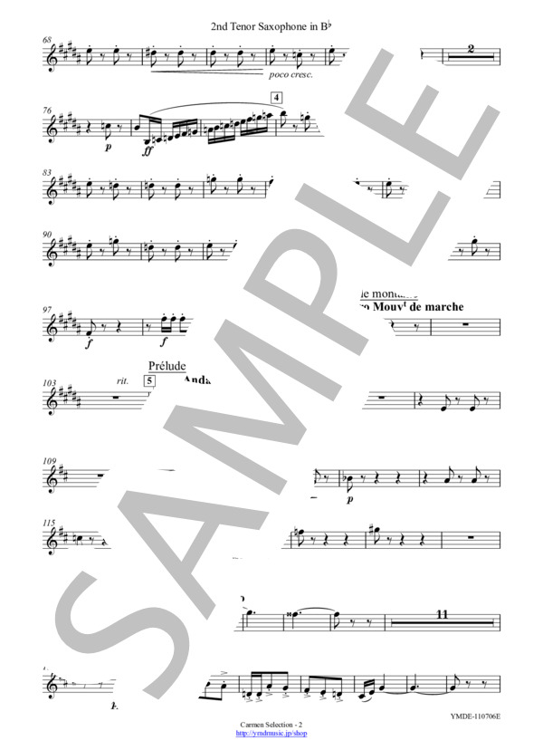 カルメン・セレクション[サクソフォーン8重奏](2nd Tenor Saxophone) (ジョルジュ・ビゼー) / アンサンブル木管 上級 - サンプル譜面 5/5