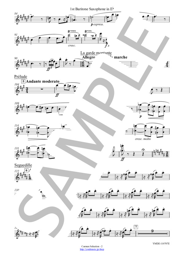 カルメン・セレクション[サクソフォーン8重奏](1st Baritone Saxophone) (ジョルジュ・ビゼー) / アンサンブル木管 上級 - サンプル譜面 5/5