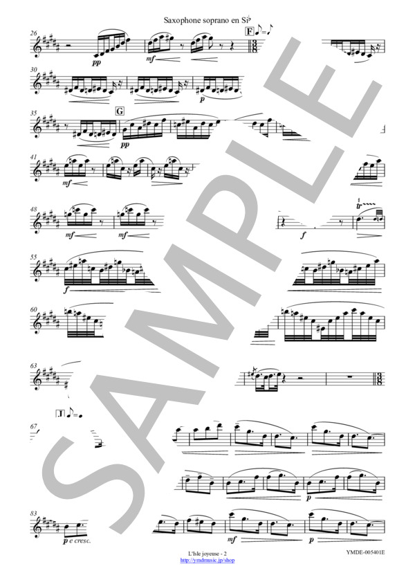 喜びの島[サクソフォーン5重奏](Soprano Saxophone) (クロード・アシル・ドビュッシー) / アンサンブル木管 上級 - サンプル譜面 4/5