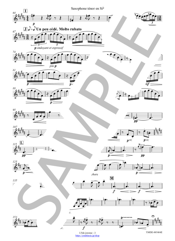 喜びの島[サクソフォーン5重奏](Tenor Saxophone) (クロード・アシル・ドビュッシー) / アンサンブル木管 上級 - サンプル譜面 4/5
