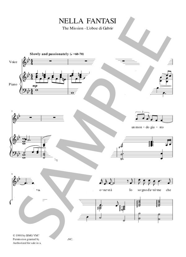 ネッラ・ファンタジア 声楽 ヴォーカル  ピアノ伴奏 B♭ (エンニオ・モリコーネ) / その他 - サンプル譜面 1/4