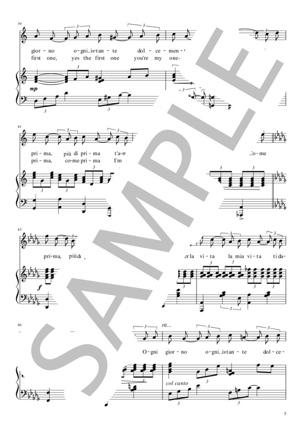 コメ・プリマ Come prima 声楽 ヴォーカル ピアノ伴奏 C major (サンドロ・タッカーニ) / ギター弾き語り その他 - サンプル譜面 5/5