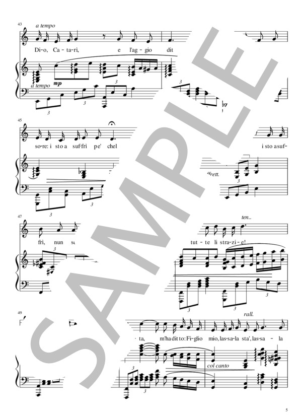 カタリ・カタリ つれない心（薄情) 声楽 ヴォーカル ピアノ伴奏 C major (低声用） (サルヴァトーレ・カルディッロ) / その他 - サンプル譜面 5/5