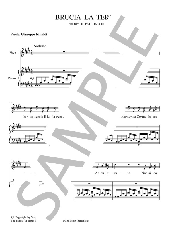 燃える大地  Brucia la terra ～映画「ゴッドファーザーⅢ」～ 声楽 ヴォーカル ピアノ伴奏 C# minor (ニーノ・ロータ) / その他 - サンプル譜面 1/5