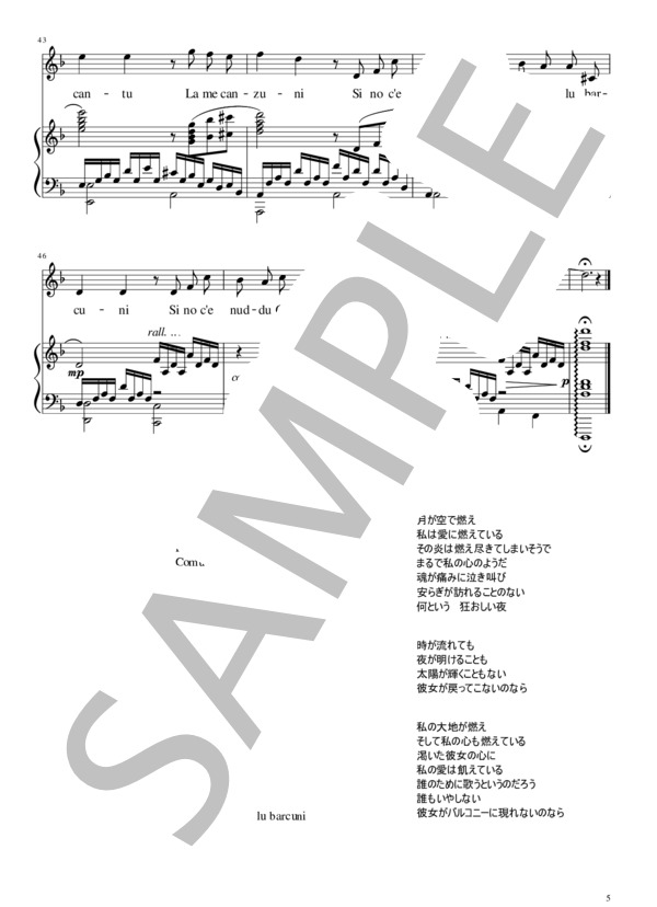 燃える大地  Brucia la terra ～映画「ゴッドファーザーⅢ」～ 声楽 ヴォーカル ピアノ伴奏 C# minor (ニーノ・ロータ) / その他 - サンプル譜面 5/5