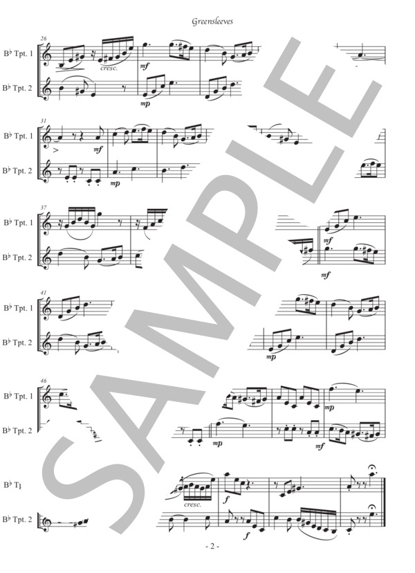【トランペット二重奏】グリーンスリーブス (イギリス民謡) / 初〜中級 - サンプル譜面 2/2