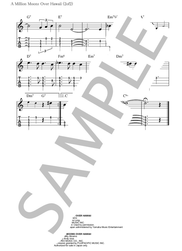 A Million Moons Over Hawaii【ウクレレ TAB譜】大橋英比個 (アンディ アイオナ) / ウクレレソロ 初〜中級 - サンプル譜面 2/2