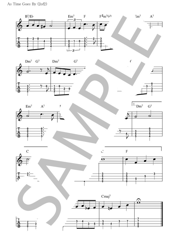 As Time Goes By【ウクレレ TAB譜】大橋英比個 (ハーマン・フップフェルド) / ウクレレソロ 初〜中級 - サンプル譜面 2/2