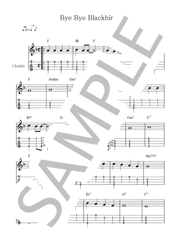 Bye Bye Blackbird【ウクレレ TAB譜】大橋英比個 (レイ・ヘンダーソン) / ウクレレソロ 初〜中級 - サンプル譜面 1/2