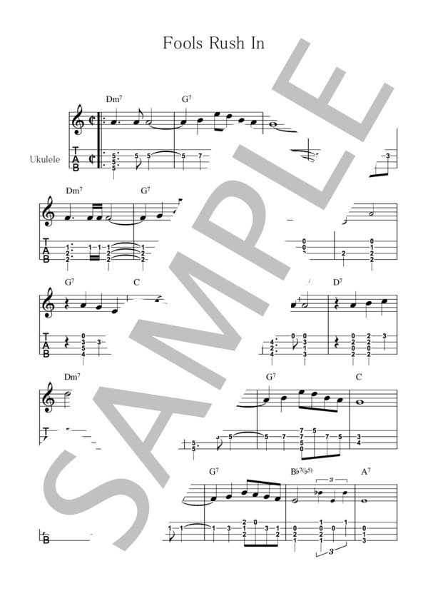 Fools Rush In【ウクレレ TAB譜】大橋英比個 (BLOOM RUBE) / ウクレレソロ 初〜中級 - サンプル譜面 1/2