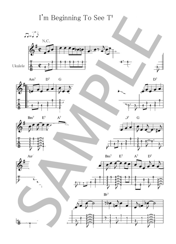 I'm Beginning To See The Light【ウクレレ TAB譜】大橋英比個 (GERRY・MULLIGAN) / ウクレレソロ 初〜中級 - サンプル譜面 1/2