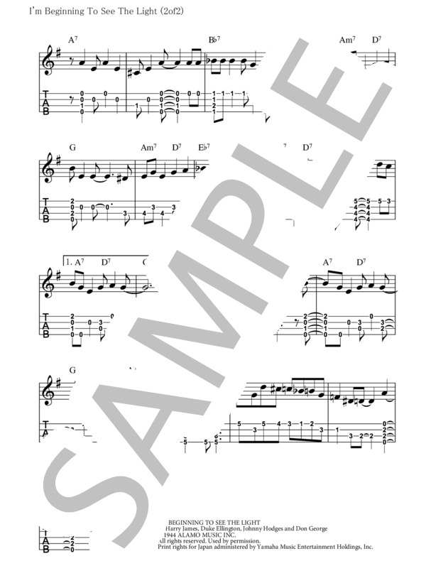 I'm Beginning To See The Light【ウクレレ TAB譜】大橋英比個 (GERRY・MULLIGAN) / ウクレレソロ 初〜中級 - サンプル譜面 2/2